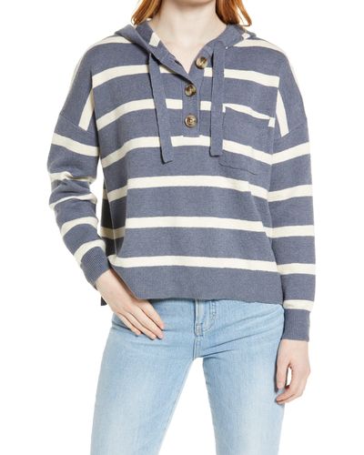 Madewell Olney Stripe Henley Hoodie Sweater - Blue