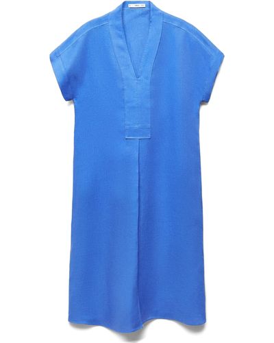 Mango Short Sleeve Linen Shirtdress - Blue