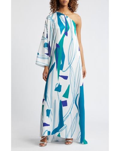 Diarrablu Satu Printed One-shoulder Long Sleeve Maxi Dress - Blue