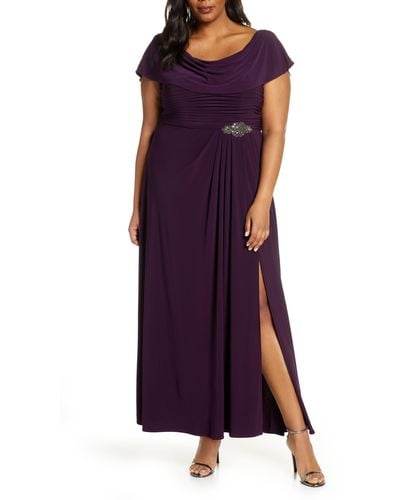Alex Evenings Cowl Neck Beaded Waist Gown - Purple