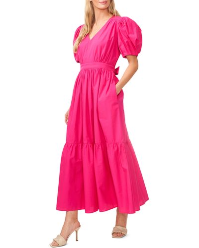 Cece Puff Sleeve Cotton Maxi Dress - Pink