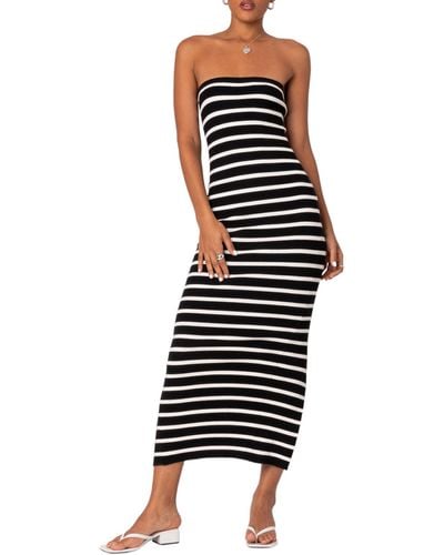 Edikted Stripe Strapless Maxi Dress - Black