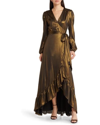 Wayf Meryl Long Sleeve Wrap High-low Cocktail Dress - Brown