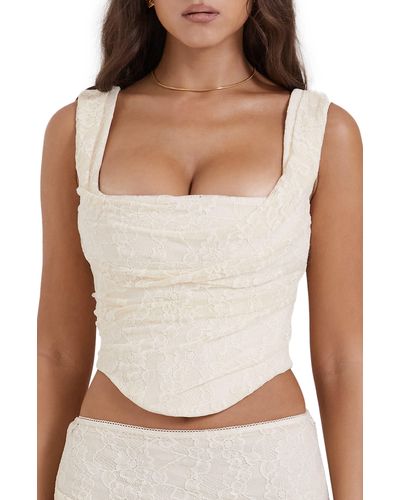 House Of Cb Una Floral Cowl Neck Lace-up Corset Top - White