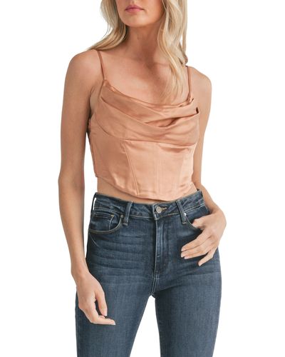 All In Favor Cowl Neck Satin Corset Crop Top In At Nordstrom, Size X-small - Blue