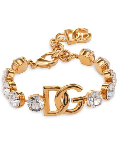 Dolce & Gabbana Dg Logo Crystal Embellished Bracelet - Metallic