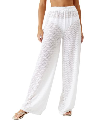 Melissa Odabash Sienna Open Knit Wide Leg Cover-up Pants - White