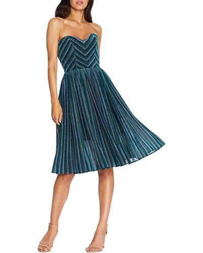 Dress the Population Rosalie Metallic Stripe Strapless Cocktail Dress - Blue