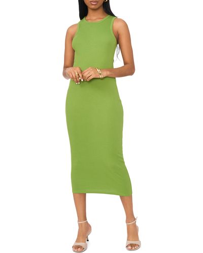1.STATE Back Cutout Cotton Rib Midi Dress - Green