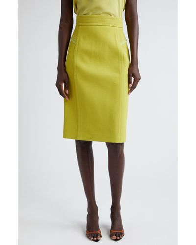 St. John Tailored Wool Blend Skirt - Yellow