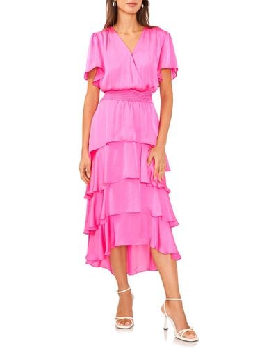 Vince Camuto Flutter Sleeve Tiered Dress - Pink
