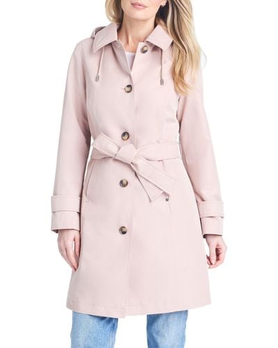 Sanctuary Single Breasted Hooded Water Resistant Trench Coat - Pink