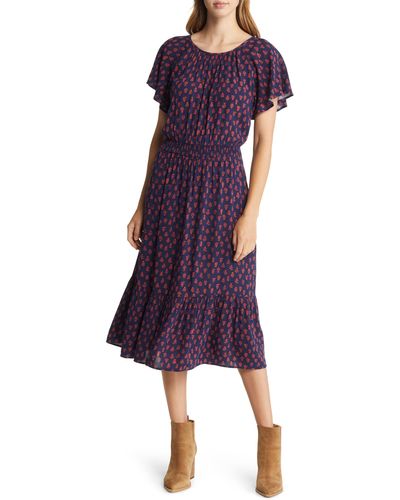 Caslon Caslon(r) Floral Short Sleeve Midi Dress - Purple