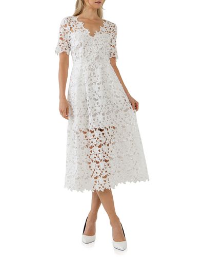 Endless Rose Allover Lace Midi Dress - White