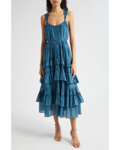Cinq À Sept Kandra Ruffle Tiered Cotton & Silk Blend Dress - Blue