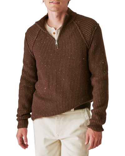Lucky Brand Quarter Zip Tweed Sweater - Brown