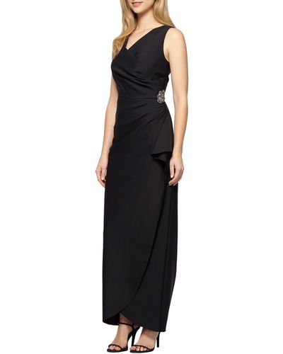 Alex Evenings Embellished Side Drape Column Formal Gown - Black