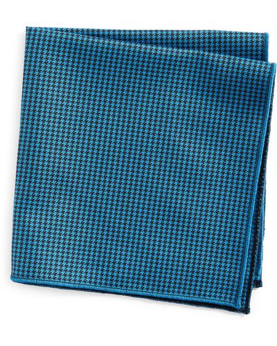 CLIFTON WILSON Houndstooth Cotton Pocket Square - Blue