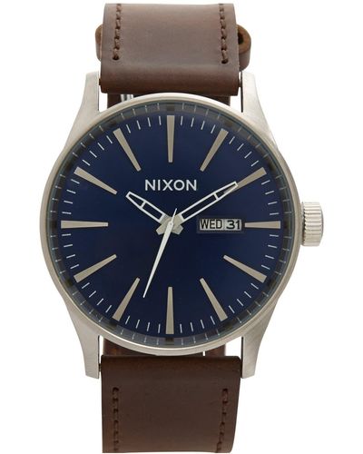 Nixon The Sentry Leather Strap Watch - Blue