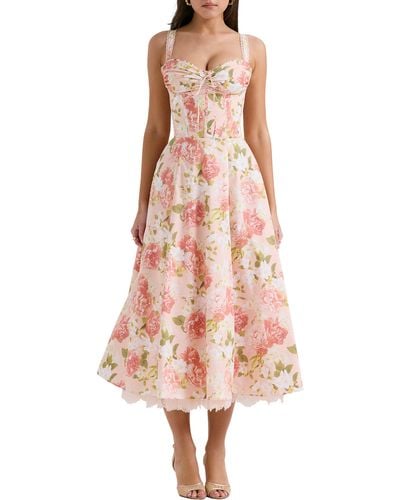 House Of Cb Rosalee Floral Stretch Cotton Petticoat Dress - Pink