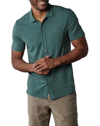 The Normal Brand Puremeso Solid Short Sleeve Knit Button-up Shirt - Green