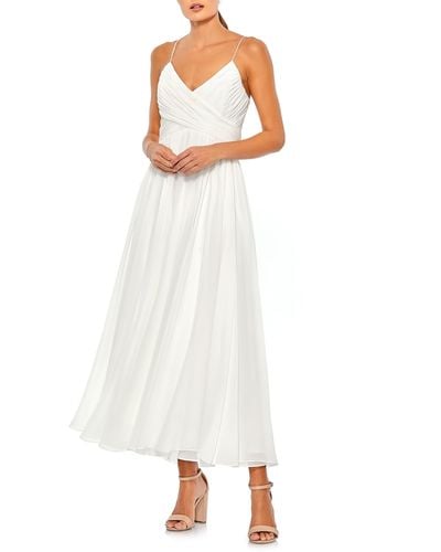 Ieena for Mac Duggal Faux Wrap Midi Cocktail Dress - White