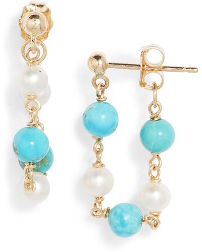 POPPY FINCH Turquoise & Pearl Wraparound Hoop Earrings - Blue