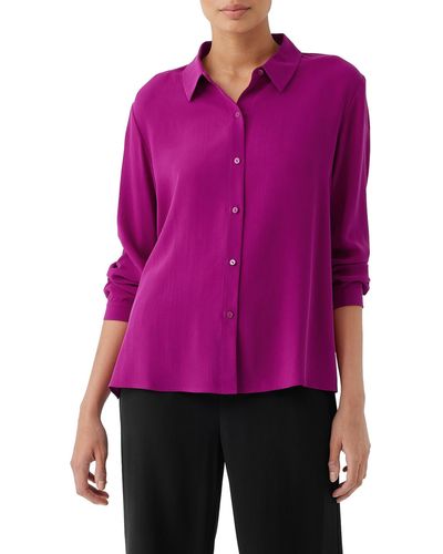 Eileen Fisher Classic Collar Easy Silk Button-up Shirt - Purple