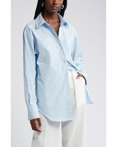 Nordstrom Stripe Long Sleeve Cotton Button-up Shirt - Blue