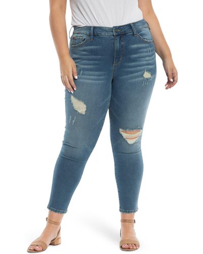 Slink Jeans Ripped High Waist Ankle Skinny Jeans - Blue