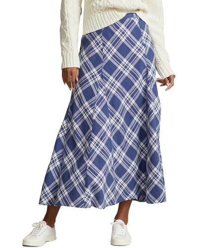 Polo Ralph Lauren Plaid Linen Maxi Skirt - Blue
