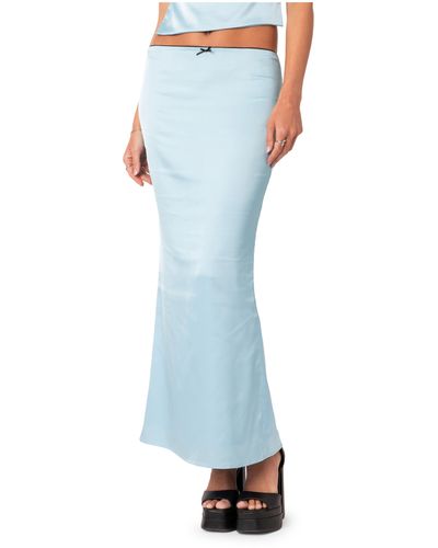Edikted Low Rise Satin Maxi Skirt - Blue