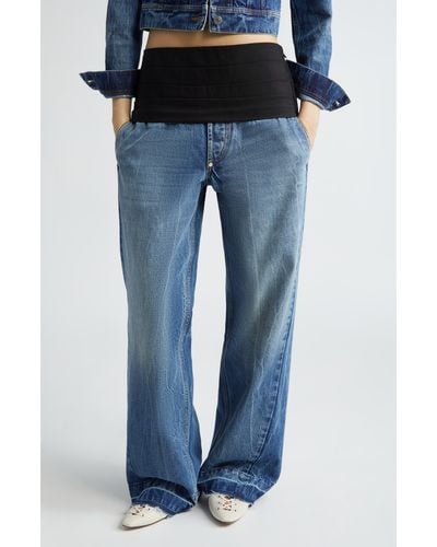 Stella McCartney Cummerbund Detail Nonstretch Denim Wide Leg Jeans - Blue