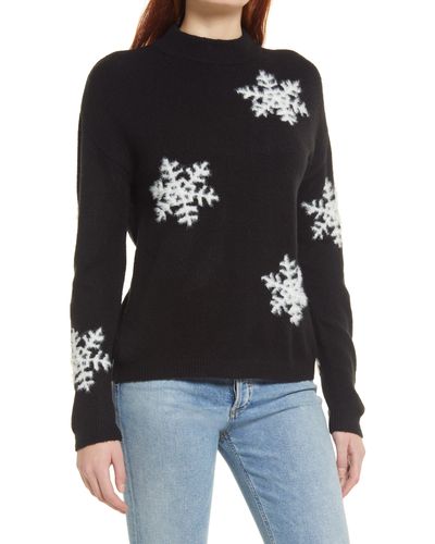 Caslon Caslon(r) Snowflake Mock Neck Sweater - Black