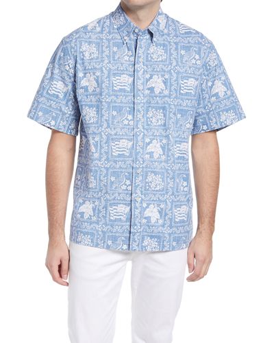 Reyn Spooner Lahaina Sailor Classic Fit Short Sleeve Button-down Sport Shirt - Blue