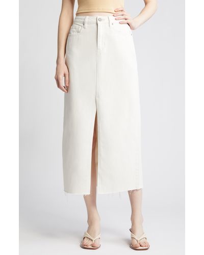 Hidden Jeans Front Slit Denim Midi Skirt - White