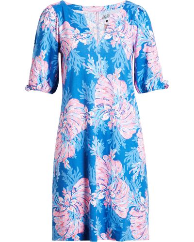 Lilly Pulitzer Lilly Pulitzer Easley Puff Sleeve Cotton Knit Dress - Blue