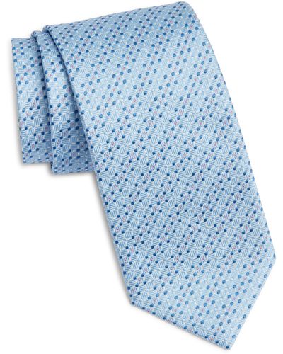 David Donahue Geometric Silk Tie - Blue