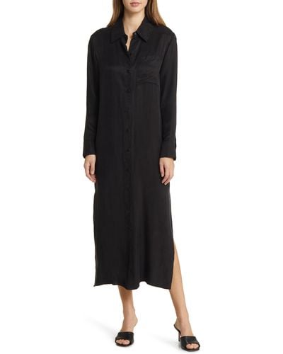 Nordstrom One-pocket Long Sleeve Maxi Shirtdress - Black