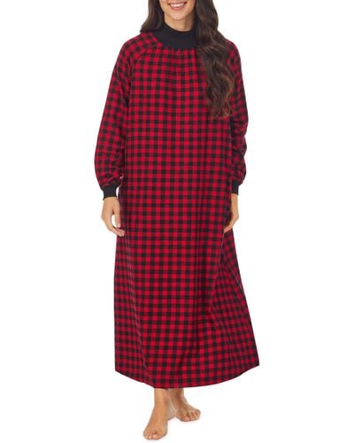 Lanz of Salzburg Mock Neck Long Sleeve Flannel Nightgown - Red