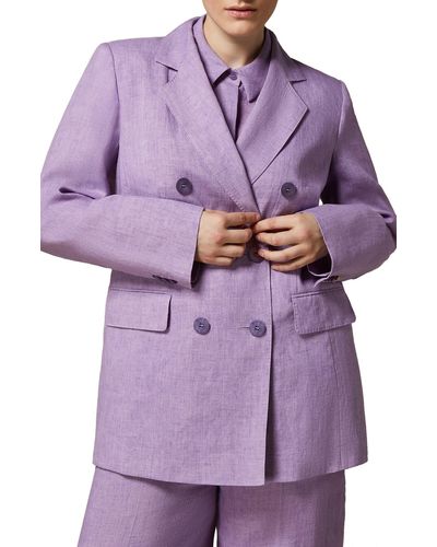 Marina Rinaldi Louvre Double Breasted Linen Jacket - Purple
