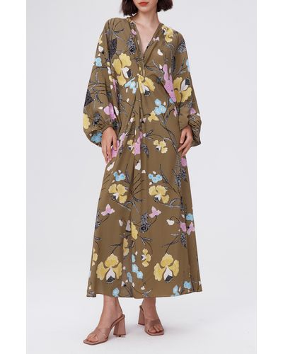 Diane von Furstenberg Kason Floral Print Long Sleeve Dress - Multicolor
