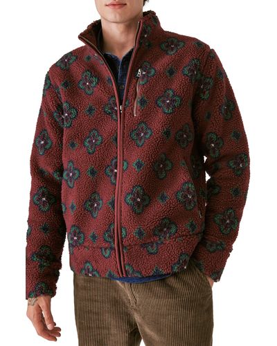 Lucky Brand Print High Pile Fleece Jacket - Red
