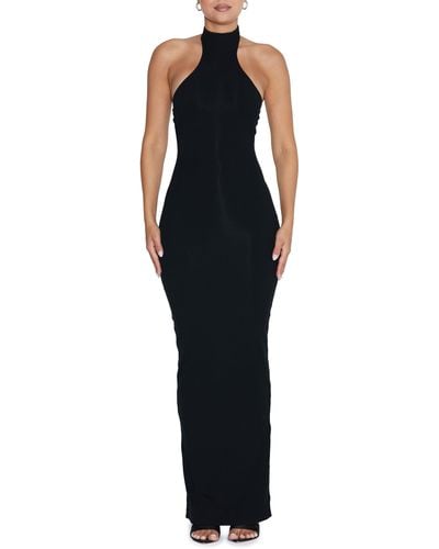 Naked Wardrobe mesh net long sleeve maxi dress in black