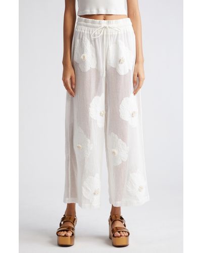 FARM Rio Flower Cotton Cover-up Pants At Nordstrom - White