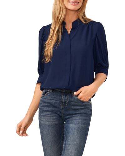Cece Puff Sleeve Button-up Shirt - Blue