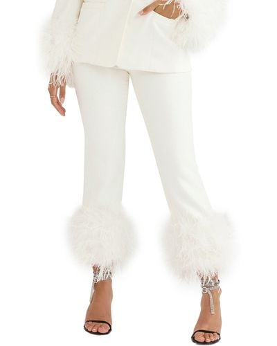 House Of Cb Fae Feather Trim Pants - White