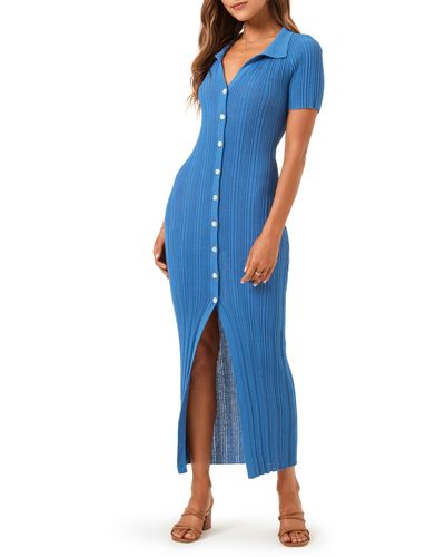 L*Space Undertow Rib Button-up Cover-up Dress - Blue