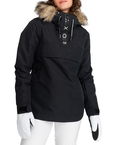 Roxy Shelter Hooded Snow Jacket With Removable Faux Fur Trim - Black