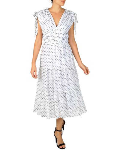 Julia Jordan Clip Dot Ruched Tiered Dress - White
